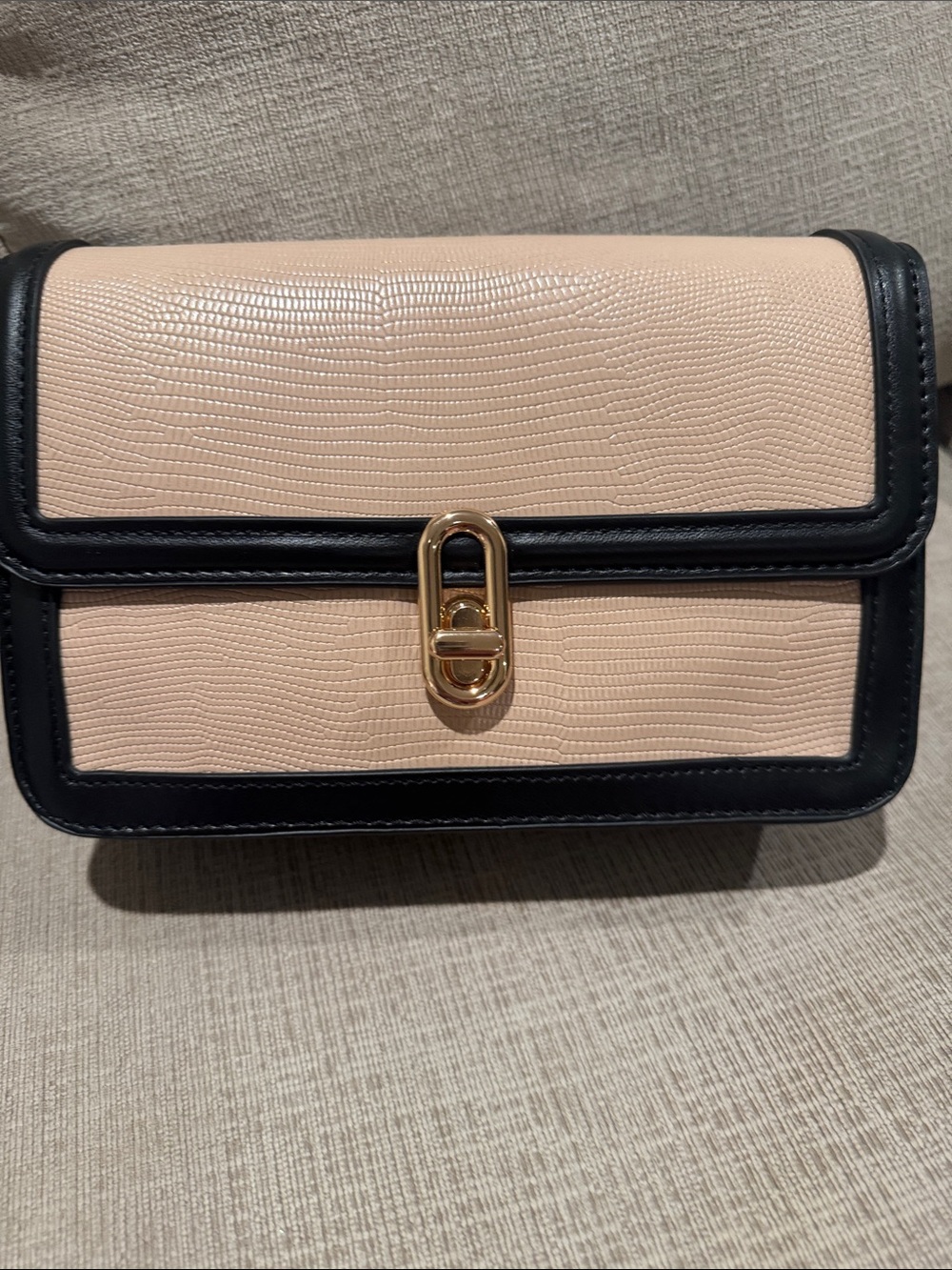 Beige and Black Crossbody Bag with Gold Hardware